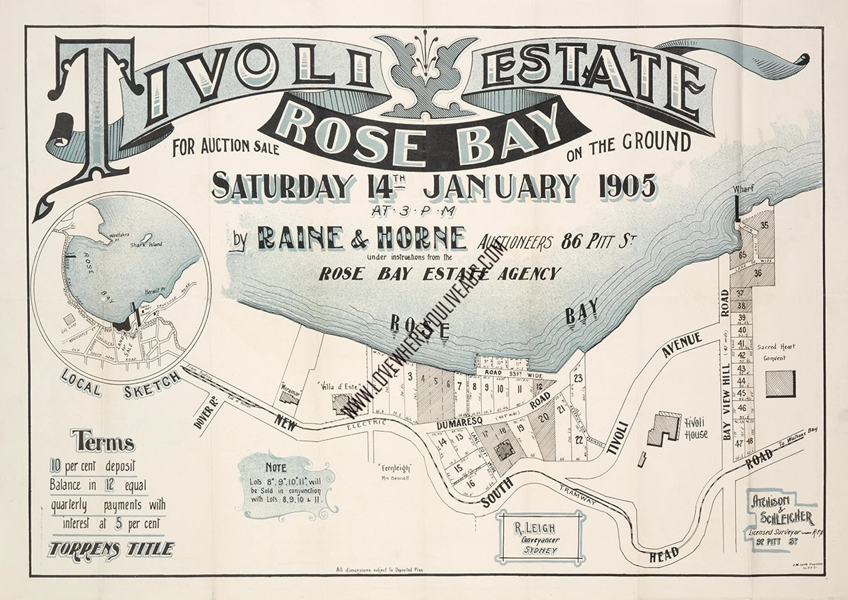 Vintage Real Estate Poster Tivoli Estate Rose Bay NSW