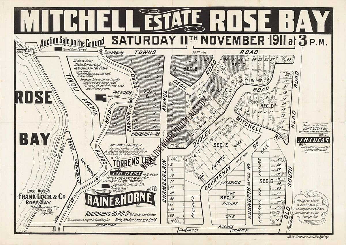 Vintage Real Estate Poster Mitchell Estate Rose Bay NSW