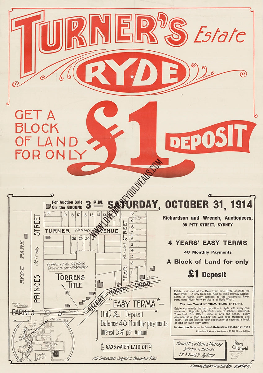 Vintage Real Estate Poster Turners Estate Ryde NSW