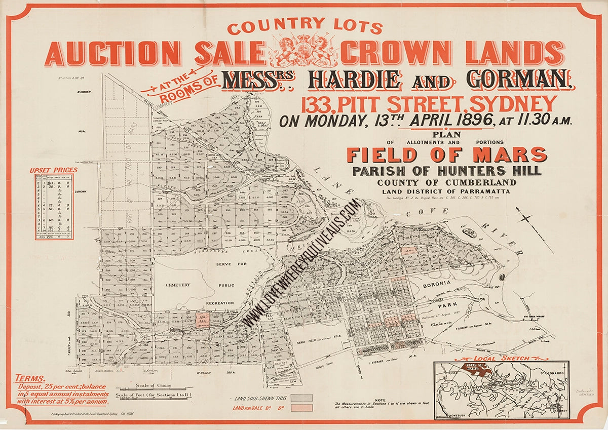 Vintage Real Estate Poster Crown Lands Hunters Hill NSW