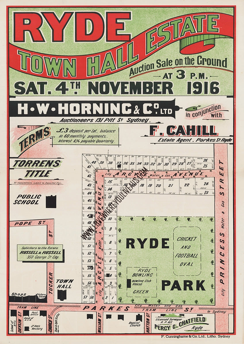 Vintage Real Estate Poster Town Hall Estate Ryde NSW