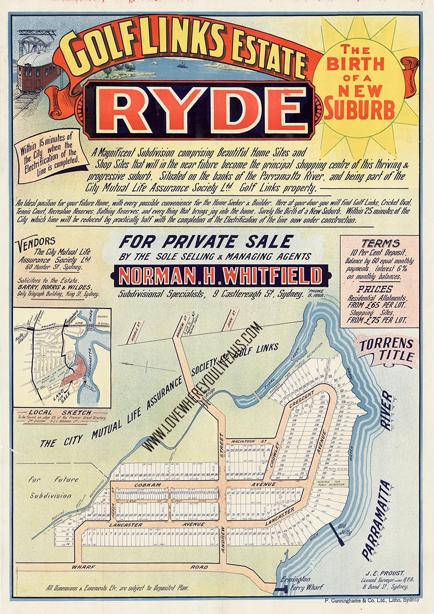 Vintage Real Estate Poster Golf Links Estate Ryde NSW