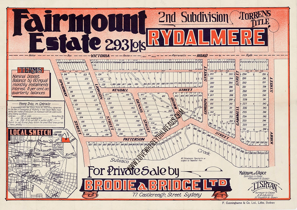 Vintage Real Estate Poster Fairmount Estate Rydalmere NSW