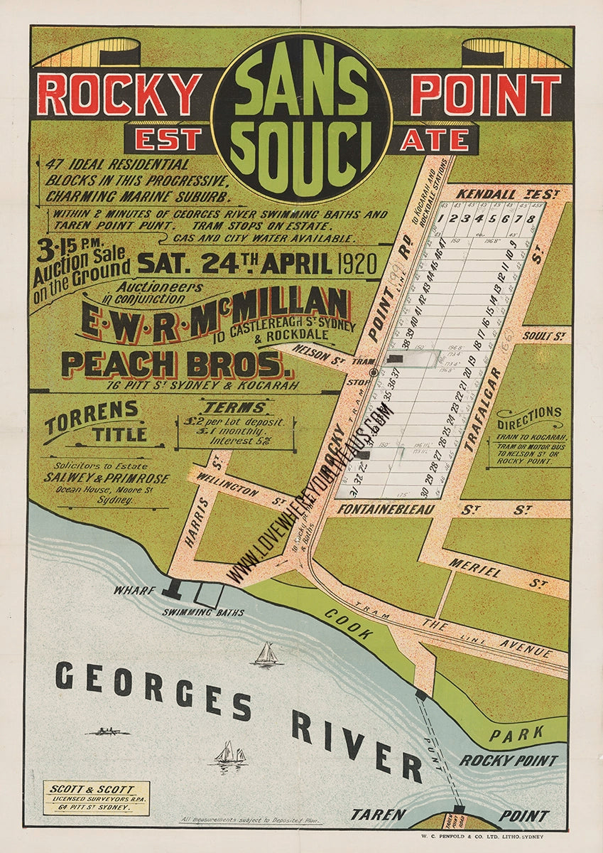Vintage Real Estate Poster Rocky Point Estate Sans Souci NSW