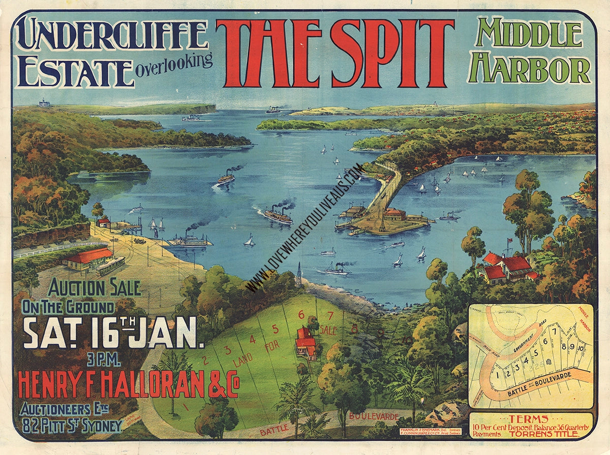 Vintage Real Estate Poster Seaforth The Spit NSW