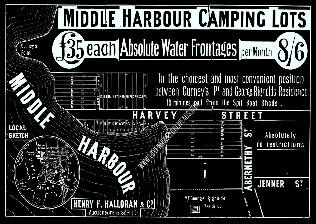 Vintage Real Estate Poster Middle Harbour Seaforth NSW