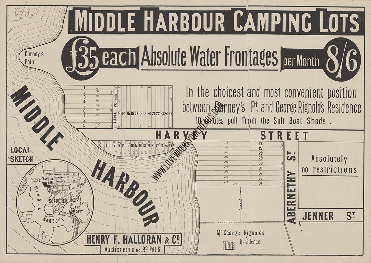 Vintage Real Estate Poster Middle Harbour Seaforth NSW
