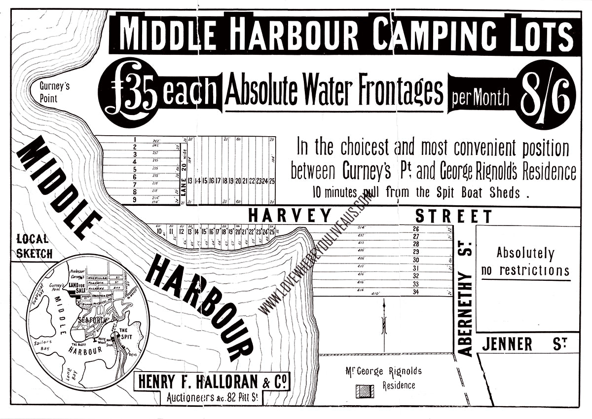 Vintage Real Estate Poster Middle Harbour Seaforth NSW