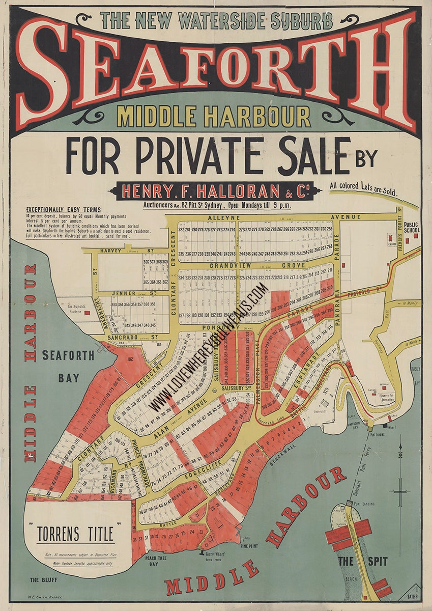Vintage Real Estate Poster Seaforth Middle Harbour for Private Sale NSW