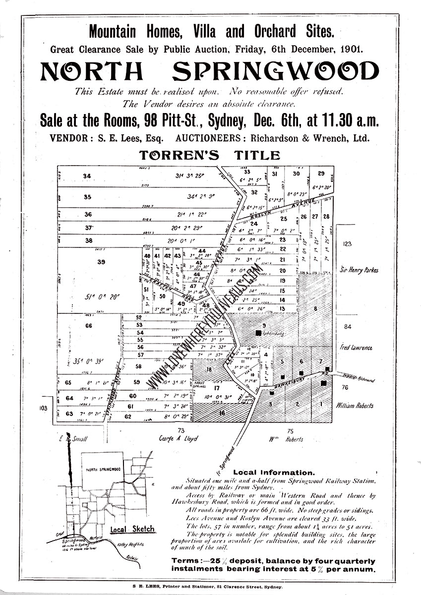 Vintage Real Estate Poster North Springwood Blue Mountains NSW