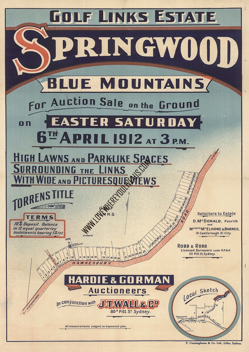 Vintage Real Estate Poster Golf Links Estate Springwood NSW