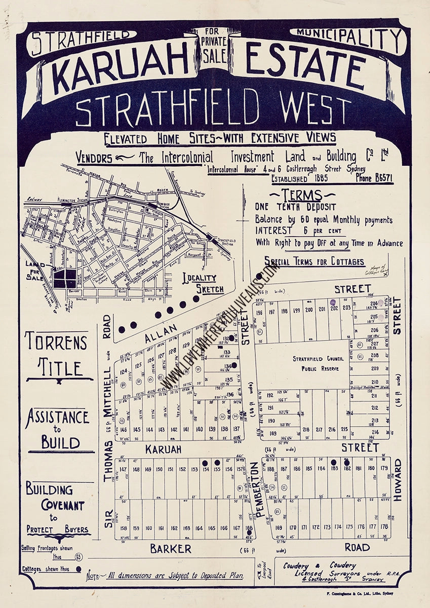 Vintage Real Estate Poster Karuah Estate Strathfield NSW