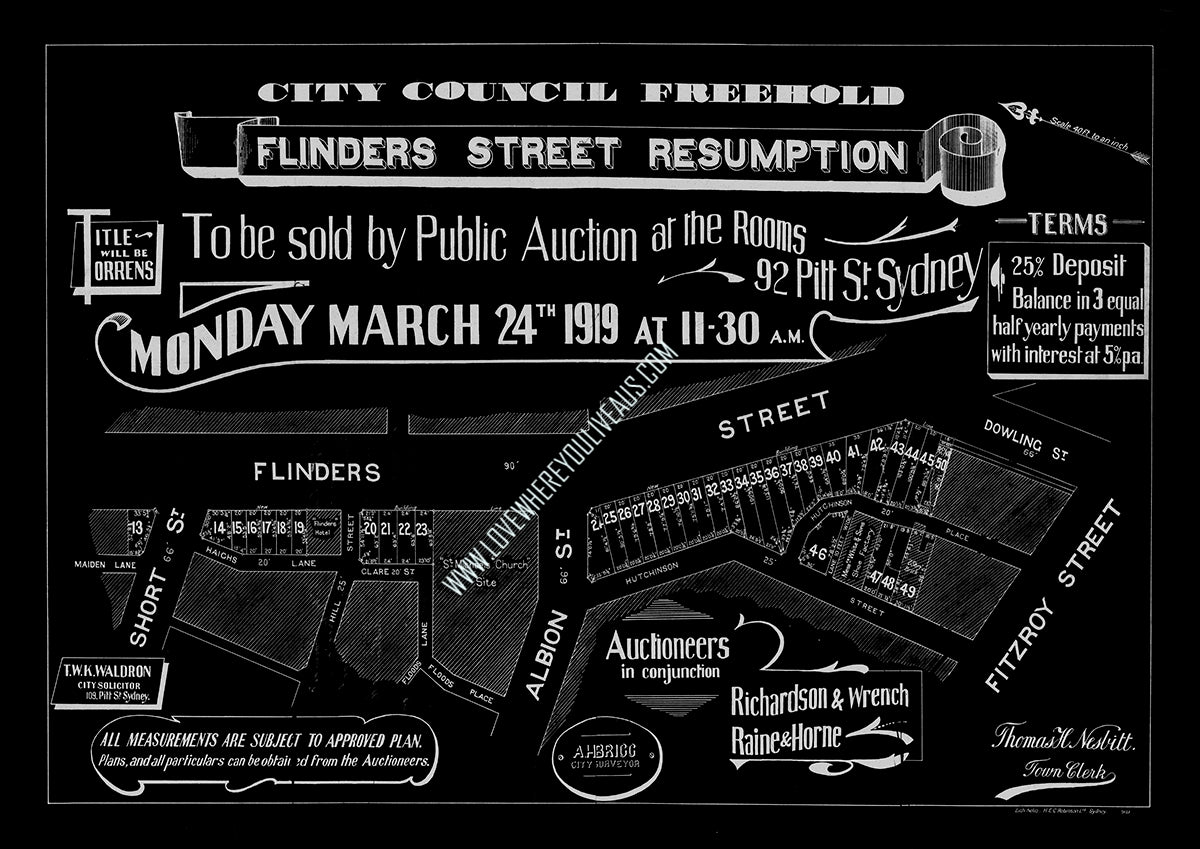 Original Vintage Real Estate Poster Flinders Street Resumption Surry Hills Sydney NSW