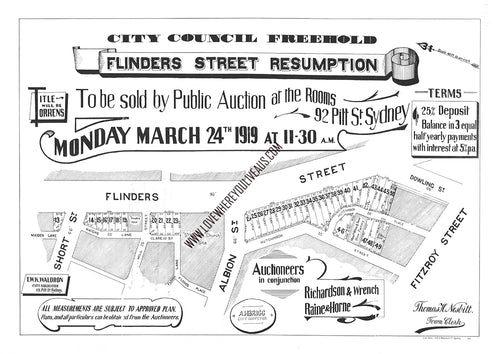 Original Vintage Real Estate Poster Flinders Street Resumption Surry Hills Sydney NSW