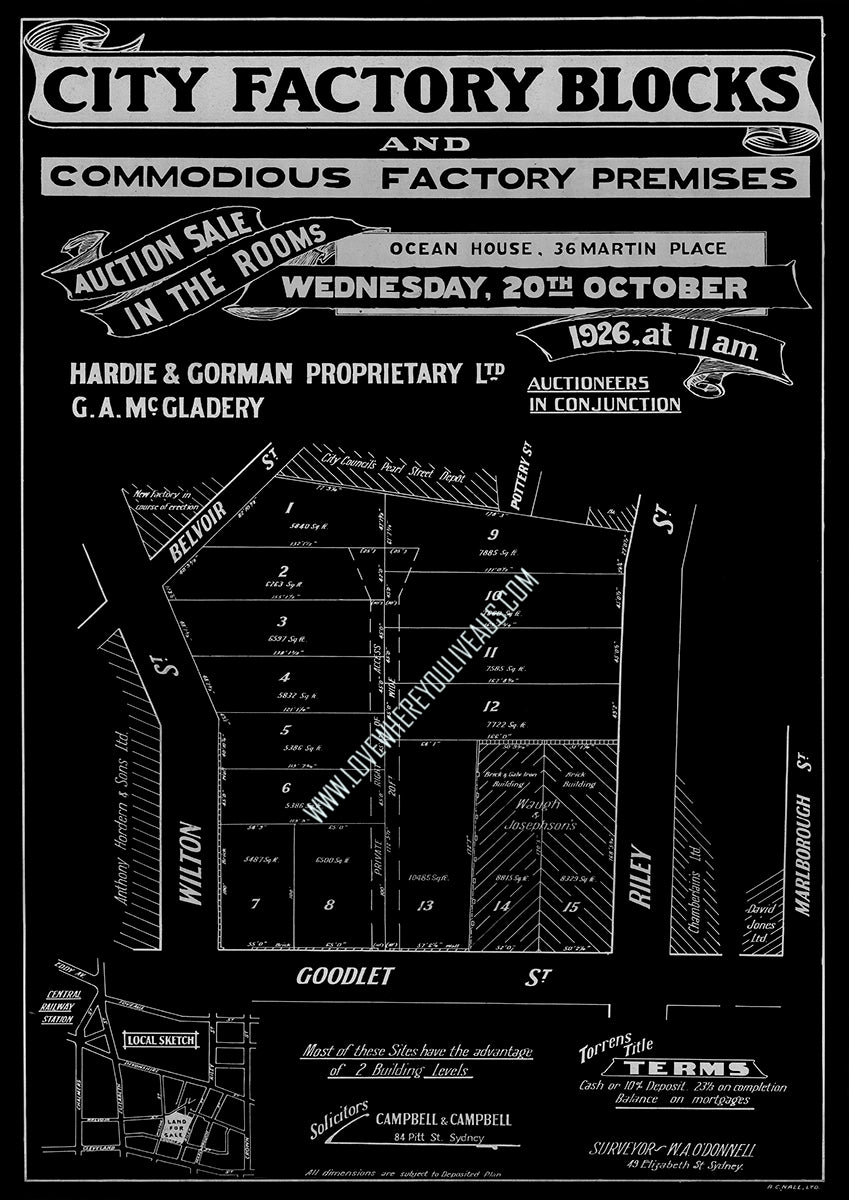 Original Vintage Real Estate Poster City Factory Blocks Surry Hills NSW